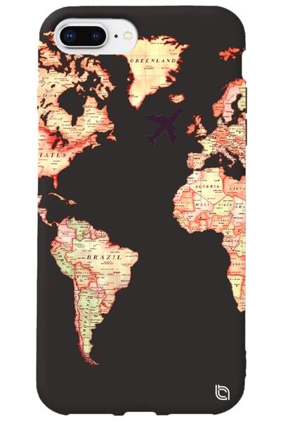 WANNA PROTECT iPhone 8 Plus Black Color Premium Velvet World Map Patterned Si...