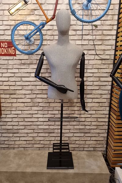 Manken İstanbul High Quality Men's Fabric Headed Linen Fabric Wooden Arm Tailor Mannequin