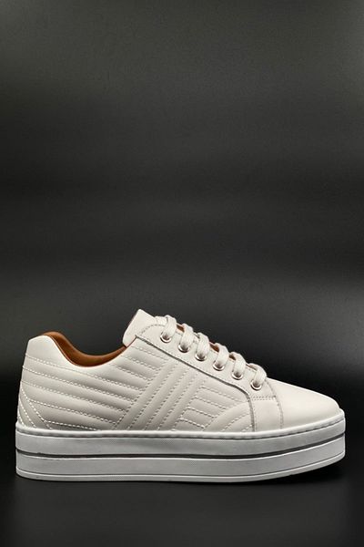 MAT Deri Women's Beige Sneaker Quilted Genuine Leather Sports Shoes