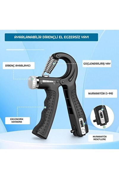 exeo Direnç Ayarlanabilir 10-60kg Sayaçlı El Egzersiz Yayı Seti