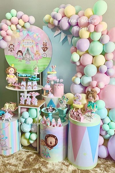 Trend Hediye Sepeti Macaron Pastel Rainbow Pink Lilac Green Yellow 50 Piece Balloon Chain