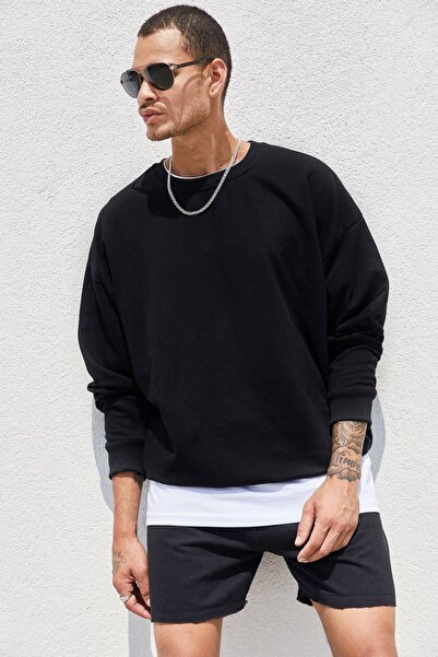 All in Men Hanorac de bază negru unisex oversize cu croiala liberă