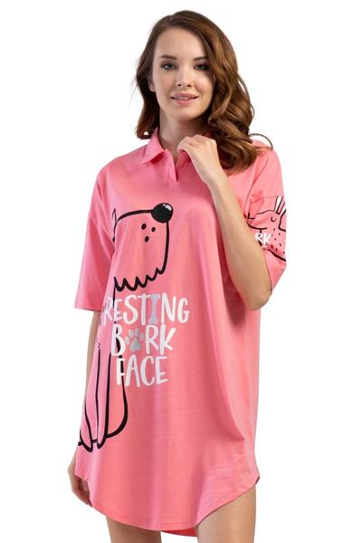 VİENETTA Pamuklu Düşük Omuzlu Yakalı Kısa Kol Gomlek Gecelik