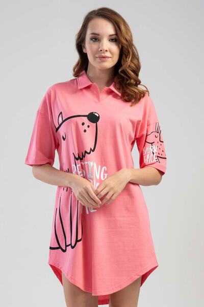 VİENETTA Pamuklu Düşük Omuzlu Yakalı Kısa Kol Gomlek Gecelik