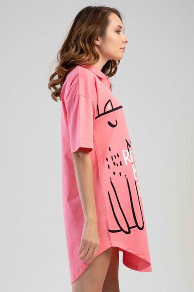 VİENETTA Pamuklu Düşük Omuzlu Yakalı Kısa Kol Gomlek Gecelik