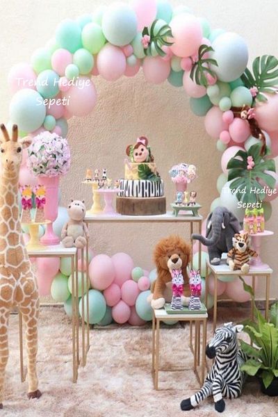 Trend Hediye Sepeti Macaron Pastel Pink Green 50 Pieces Safari Balloon Chain