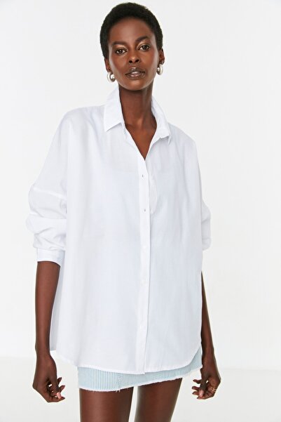 Trendyol Collection Ecru bavlněná oversize košile – široký střih, tkaná, TWOSS22GO0669