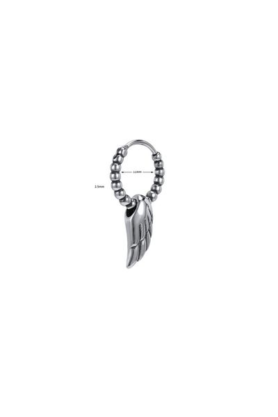 northstarshop Vintage Tribal Design Ring Snap Biker Men's 316l Steel Earrings with Feather Accessories
