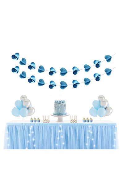 Big Party Kalp Süs 3 Boyutlu Sıralı Mavi 150 Cm 2 Li