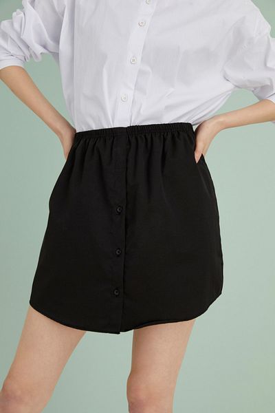 mirach Shirt Look Buttoned Skirt - Black