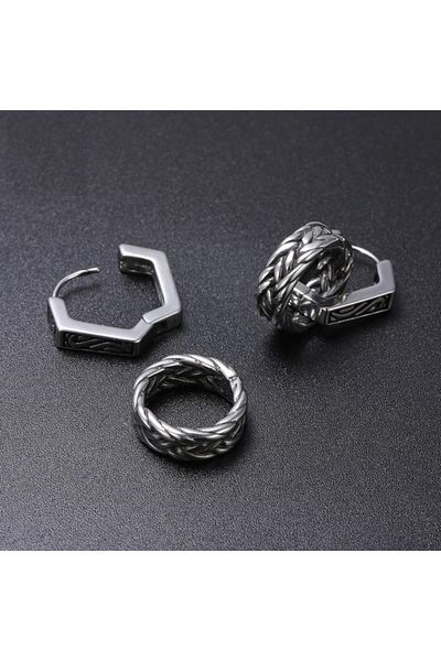 northstarshop Large Antique Weave Design Snap-on Hexagon Tribal Men's 316l Steel Earrings (pair) with Hoop Accessories?