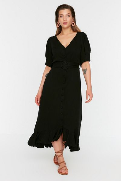 Trendyol Curve Black Belted Woven Dress TBBSS22EL3021