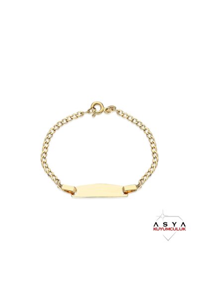 ASYA KUYUMCULUK Plakalı Isim Yazılabien 14 Ayar Altın Çocuk Künyesi