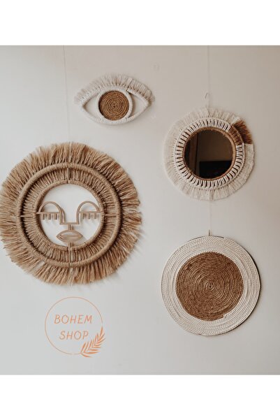 Bohem Shop El Yapımı Makrome Dekoratif Aynalı Bohem Hasır Kadın-göz Figürlü D...