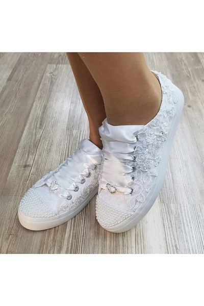 Ayakkabı Tutkusu Stilo ® Pantofi de mireasa Alb Applique Panglica de satin alb Pantofi de mireasa confortabili