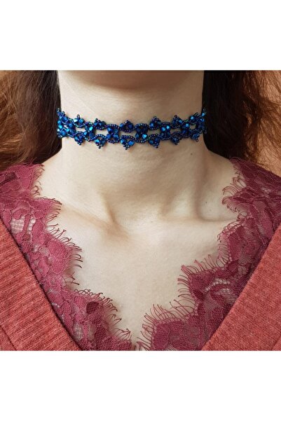 Handmade By HLY Handmade Antique Blue Color Ivy Crystal Choker