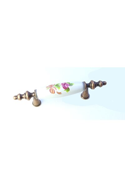 Seraks 64 Mm - (6,4 CM) Gerçek Porselen Kulp-altın- Papyonlu Tek Gül Desen-ty...