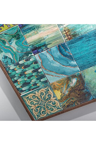 Resmo Valensiya 62x62cm Doğal Ağaç Çerçeve Antik Limra Taşlı Bizoteli Salon Dresuar Konsol Ofis Butik Ayna