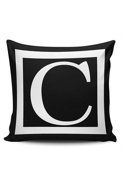 Alacastore Literă decorativă alb-negru husă de pernă cu litera C