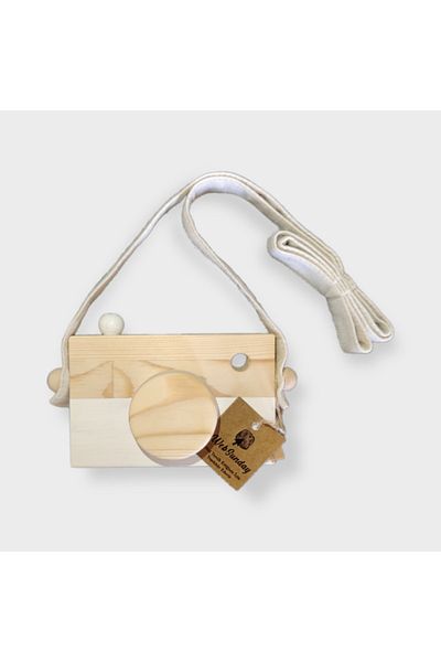 websunday Wooden Waldorf Photo Camera, Educational Baby Camera Toy 2 3 4 5 6 Years Old Boy Girl - White
