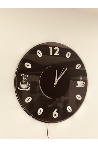 Amorf Design Coffee Çekirdekli Dekoratif Ledli Duvar Saati