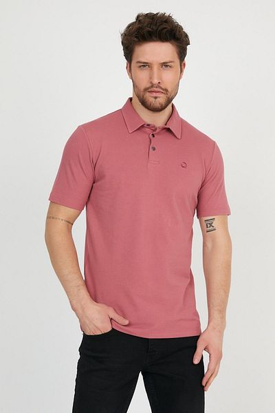 ENQUE Ανδρικό μπλουζάκι Basic Polo Neck Plain Comfort Dusty Rose
