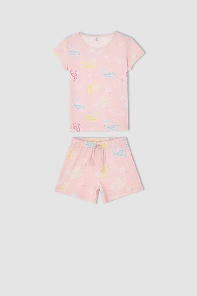DeFacto Girl's Patterned Short Sleeve Cotton Pajama Set