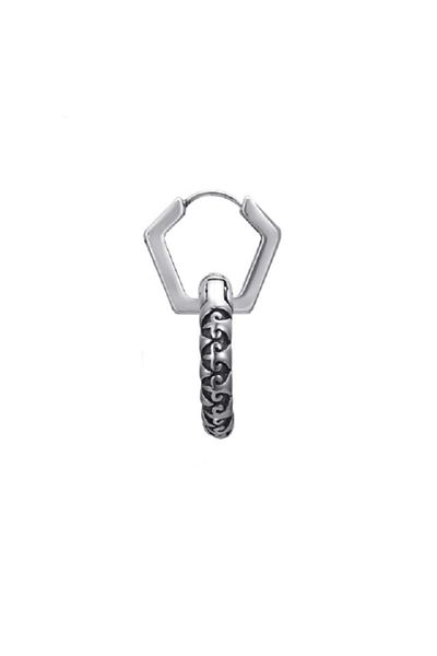 northstarshop Large Antique Design Combination Ring Accessory Snap Hexagon Tribal Men's 316l Steel Earring (single)