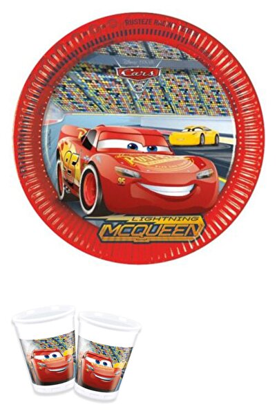 Aşkın Parti Evi Şimşek Mcqueen Doğum Günü Cars Tabak Bardak Seti 8 Kişilik Pa...