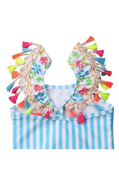 Petityu Costum de baie pentru fetiță Flamingo cu bretele cu volane