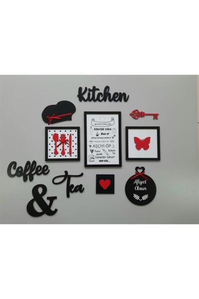 Dekorobi Kırmızı 11 Parça Mutfak Pano Seti Kitchen Coffee Tea Mutfak Kurallar...