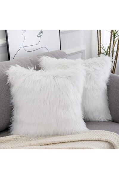 LadiesHome Beyaz Peluş Kırlent Kılıfı 1.sınıf Kumaş