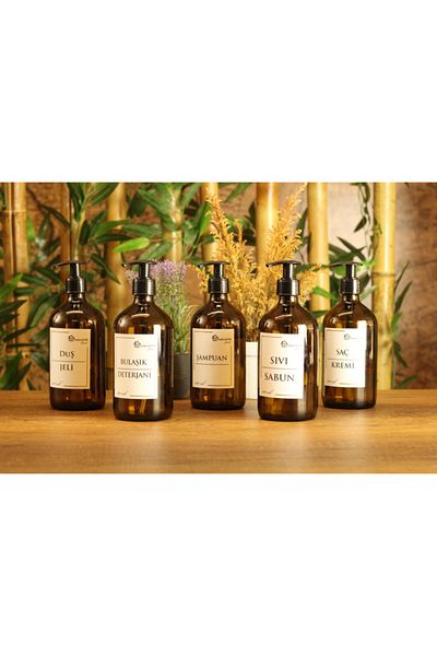 Hobi Demir Sanat 500ml Κεχριμπάρι καφέ γυάλινο μπουκάλι σαμπουάν με λευκή ετικέτα