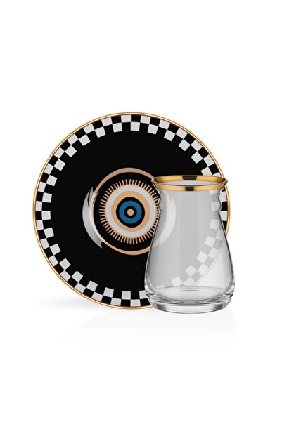 Glore Nazar Siyah 6 Kişilik Çay Seti