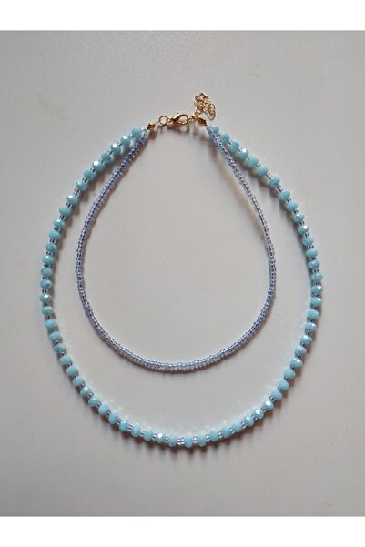 Nuvole Bianche Accessory Açık Mavi Kristal Boncuklu Iki Katlı Kolye