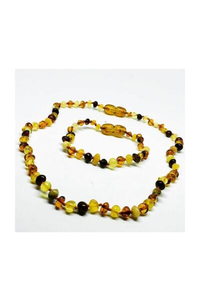 Damla Kehribar Market Sertifikalı Bebek Çocuk Kehribar Kolye Bileklik Seti