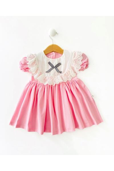 COLORED BABY Kız Bebek Çocuk Fisto Yakalı Fitilli Pembe Elbise
