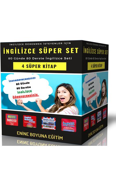 Enine Boyuna Eğitim مجموعة اللغة الإنجليزية الفائقة - 80 درسًا في 80 يومًا (4 كتب)