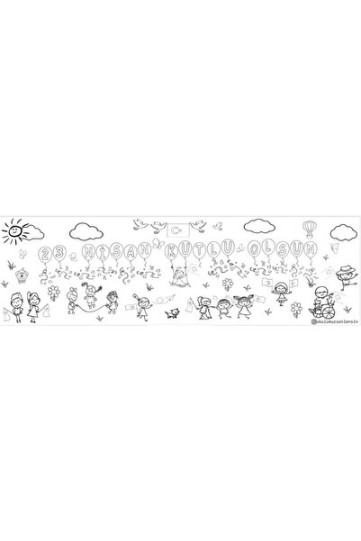 OKULUMUZ ŞENLENSİN 23 Nisan Konfetili Siyah Beyaz Dev Boyama Kağıdı