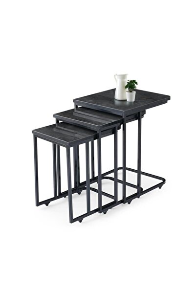 Erezogulları Mobilya High Gloss Parlak Mermer Desen 3lü C Zigon Sehpa