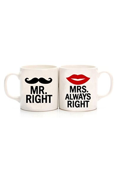 ART HEDİYE كوب مطبوع على الجانبين من Mr.right And Mrs.always Right