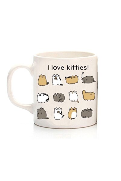 ART HEDİYE كوب مطبوع على الجانبين من I Love Kitties
