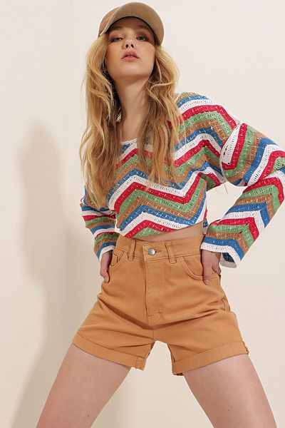 Trend Alaçatı Stili Shorts - Braun - Hoher Bund