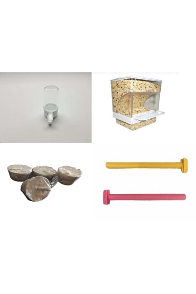 Myvet Kuş Kafesi Seti 1 X Akıllı Yemlik, 2 X Gaga Taşı, 1 X Suluk, 2 X Tünek