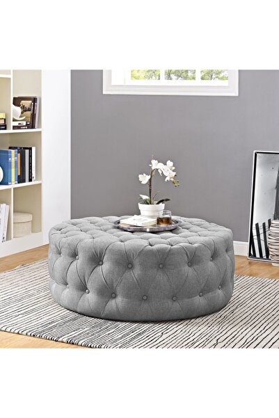 DeccoStil Kapitoneli Yuvarlak Puf/orta Sehpa/100cm