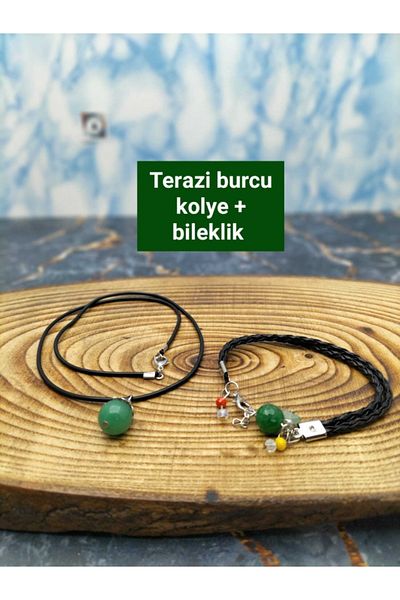 By Damla Collection Natural Stone - Libra Zodiac Bracelet + Necklace Gift - Jade Stone - Unisex