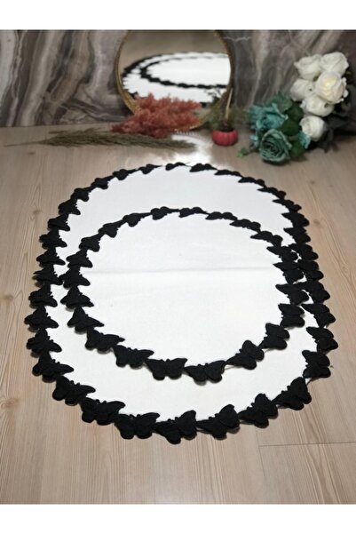 Kumru Çeyiz 2'li 3 Boyutlu Kelebek Güpürlü %100 Pamuk Halı Taban Banyo Paspası