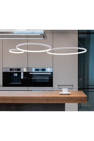 Modern Led 3lü Halka Aile Sarkıt Avize 3000k Beyaz Çap.25+50+65cm Tmyl103