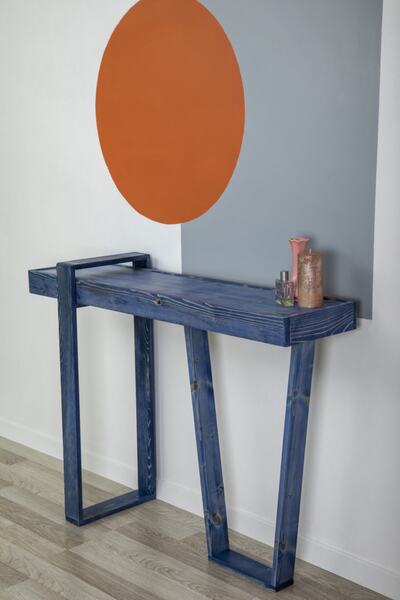 WOODFACE Laura Vestiyer Rafı 118x31 Lacivert Doğal Ahşap Dekoratif Dresuar Öz...