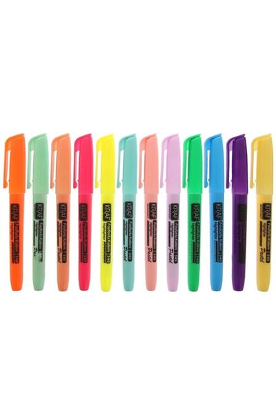 KRAF Pen Type Highlighter Marker Set 12 Colors Pastel And Vibrant Colors